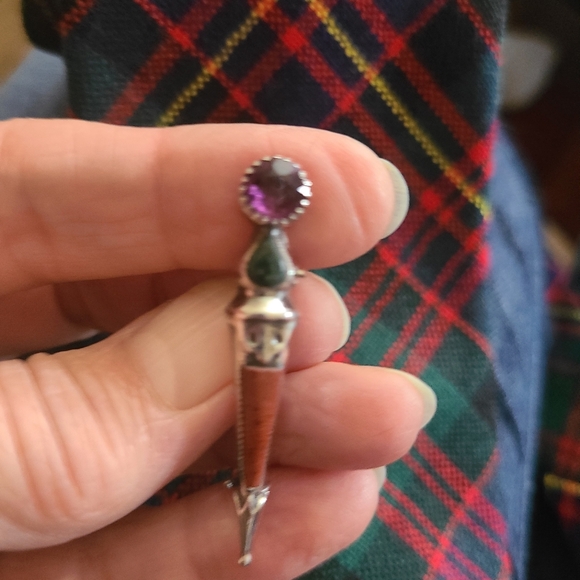 Antique Victorian Scottish Amathyst/ Agate Sterling Silver Dirk Kilt Brooch Pin - Picture 5 of 8